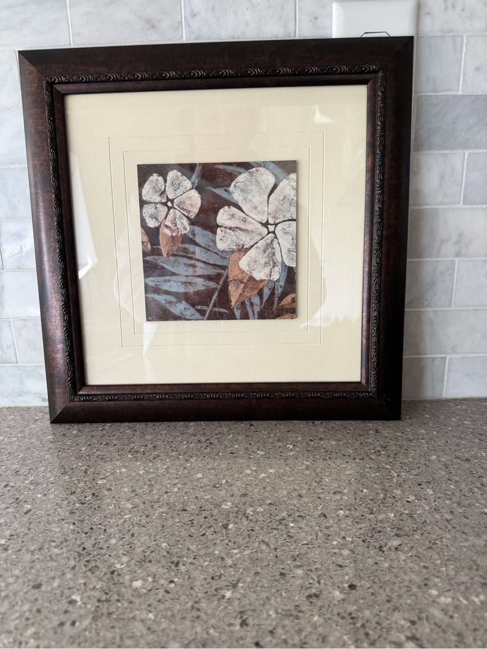 Set of Brown Ornate Frame with Cream Mat and Floral Art